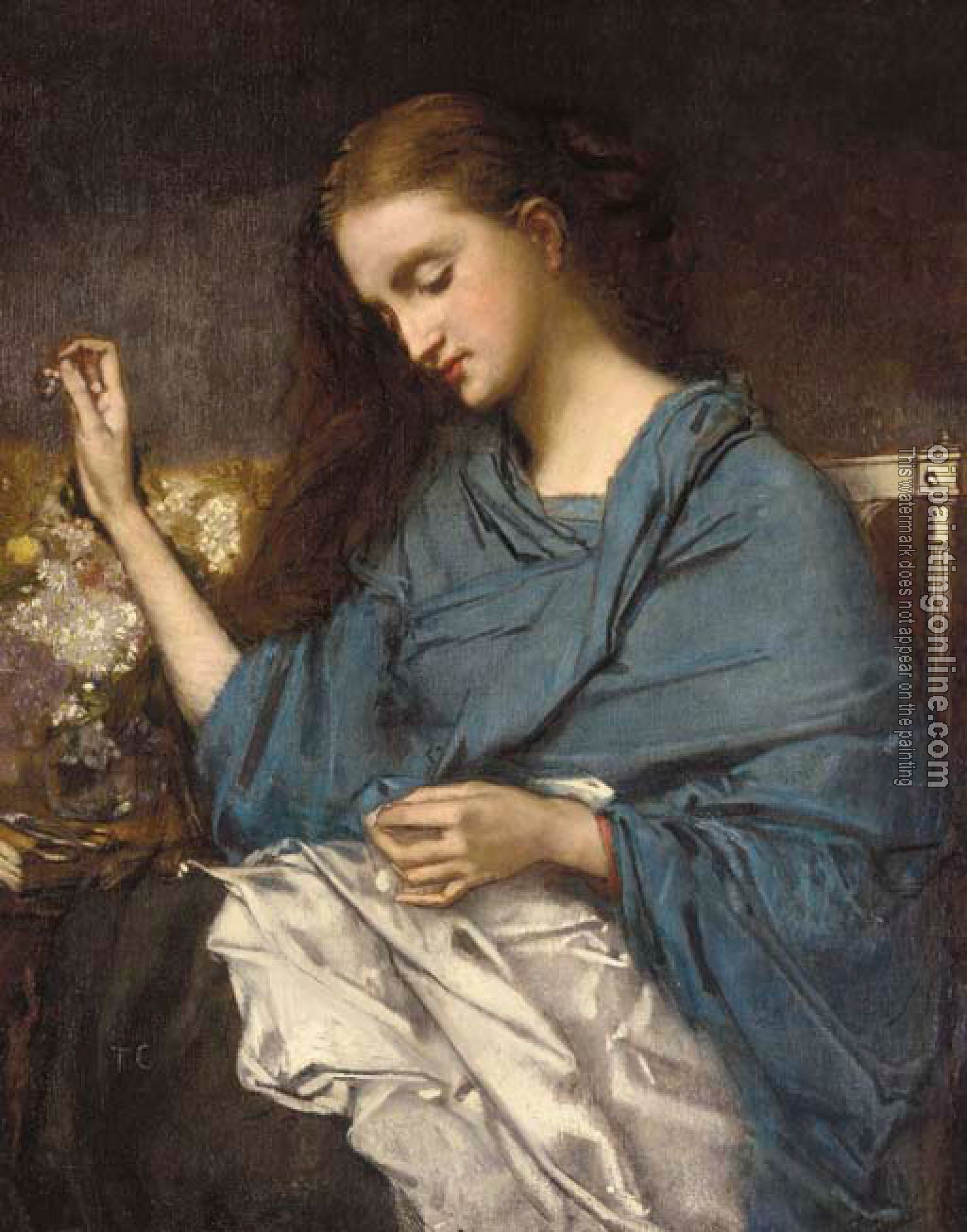 Thomas Couture - Young Woman Sewing
